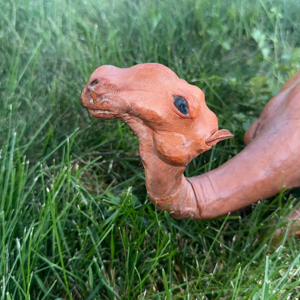 Handcrafted Tan Leather Covered Camel Decor